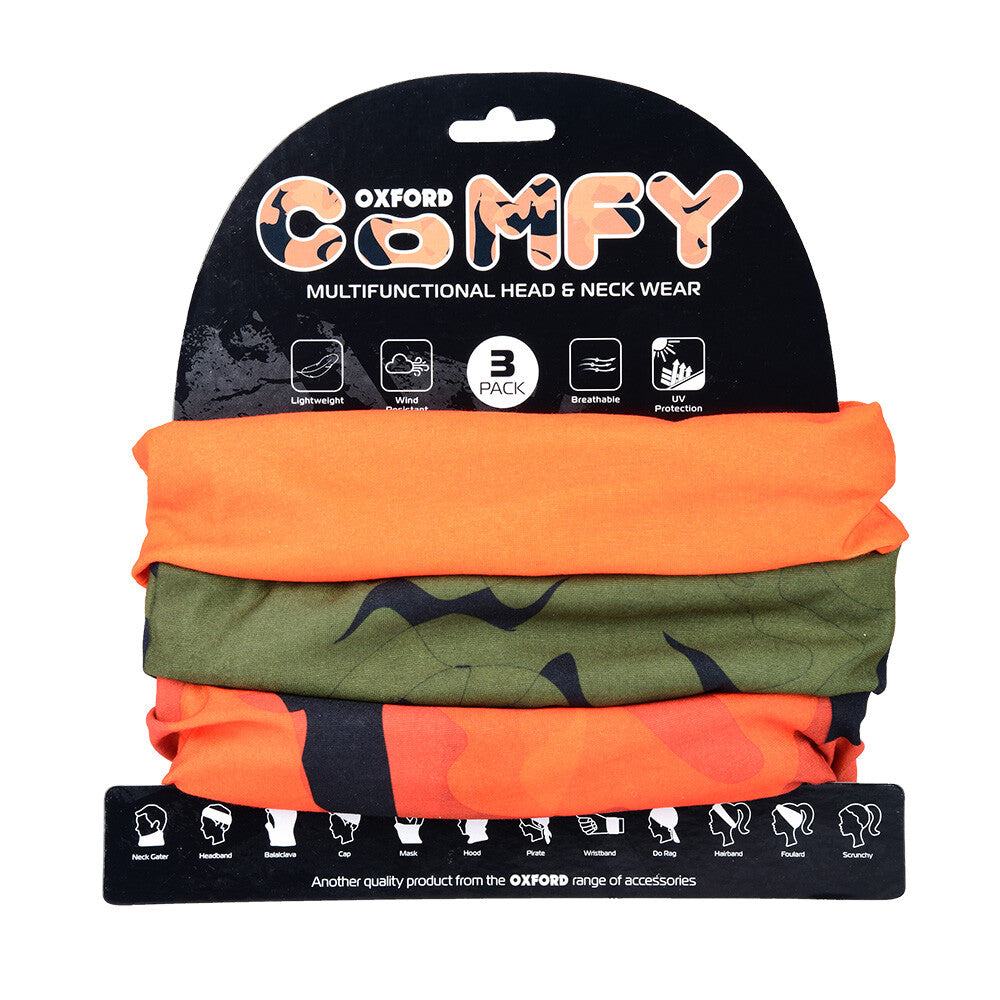 Oxford Comfy 3 Pack Neck Scarf Warmer Tube Bandana Balaclava Havoc Orange NW148
