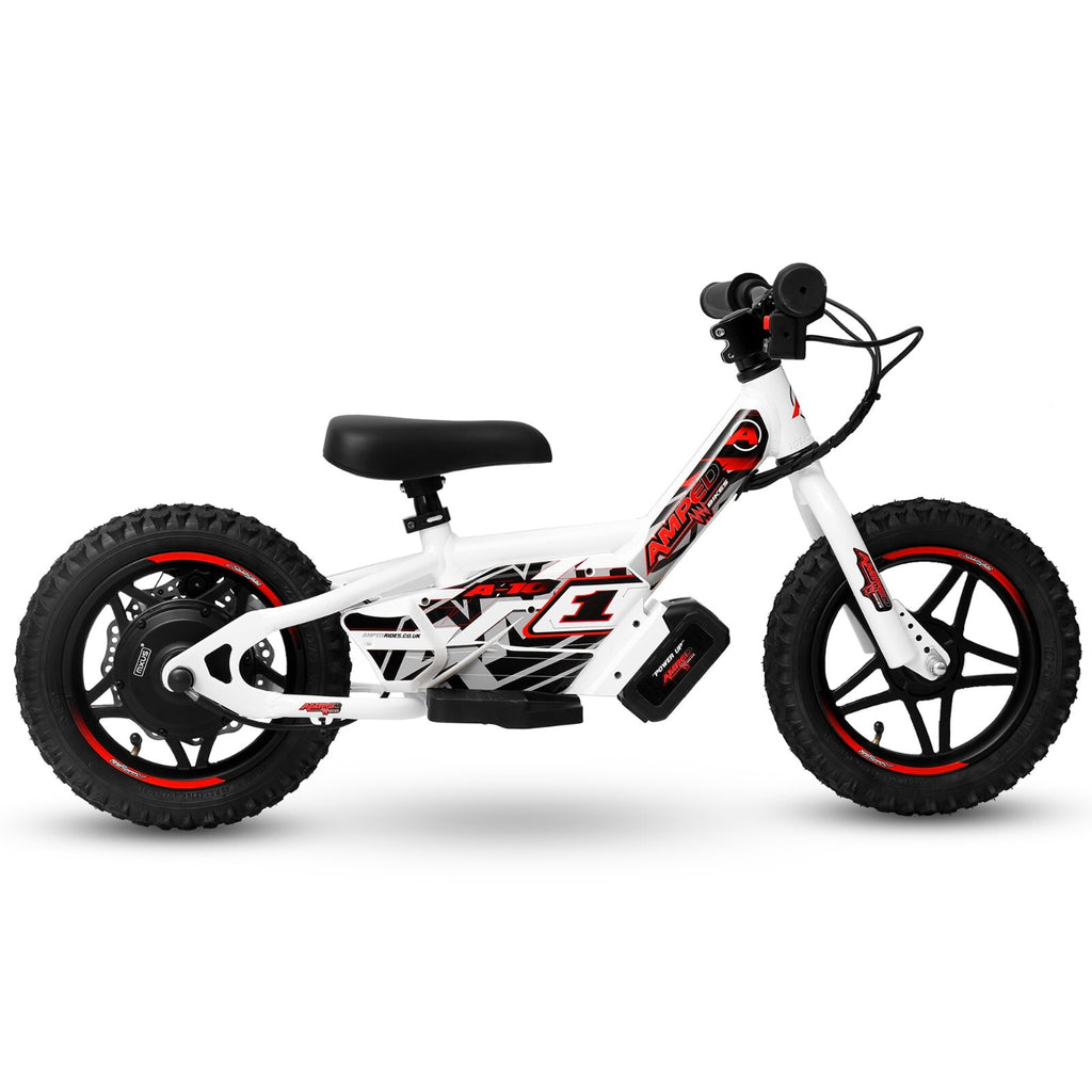 Amped A10 Black 150w 18v Electric Kids Age 3+ Balance Bike - White Red New 2025