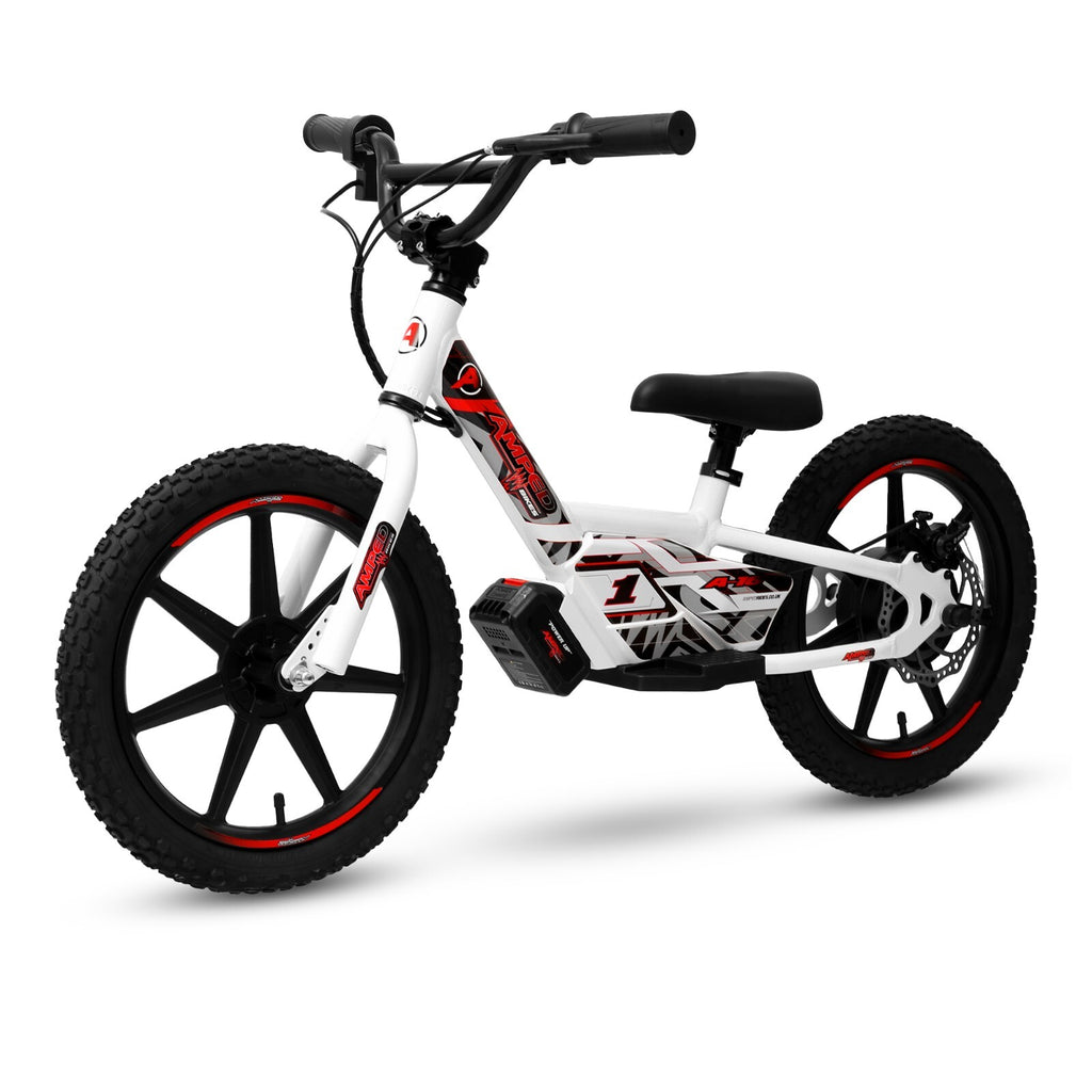 Amped A16 Red 180w 18v Electric Kids Age 4 to 8 Balance Bike White Red New 2025