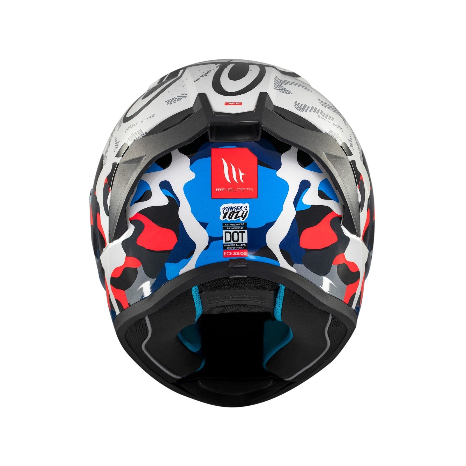 MT Stinger 2 Yozu Full Face White Red Blue ECE2206  Motorcycle Motorbike Helmet