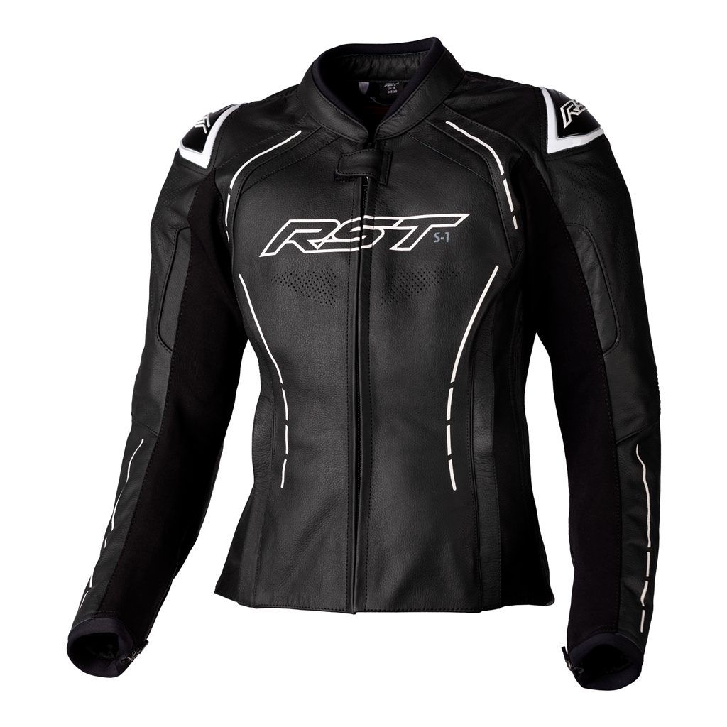 RST S1 CE AAA Ladies Leather Motorcycle Motorbike Sports Jacket - Black White