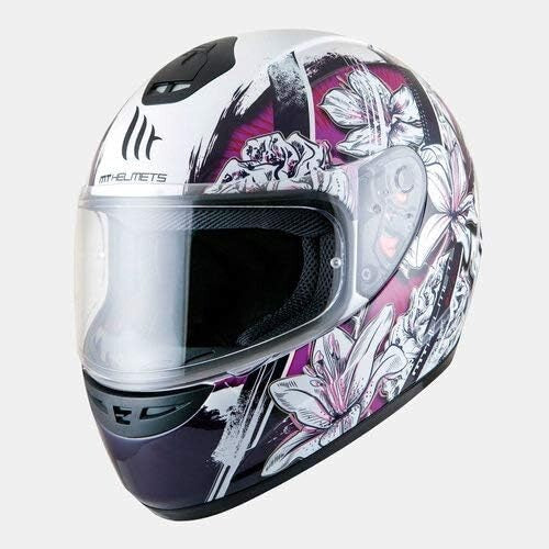 MT Thunder Wild Garden Gloss Pearly White Purple Kids Youth Motorbike Helmet - L