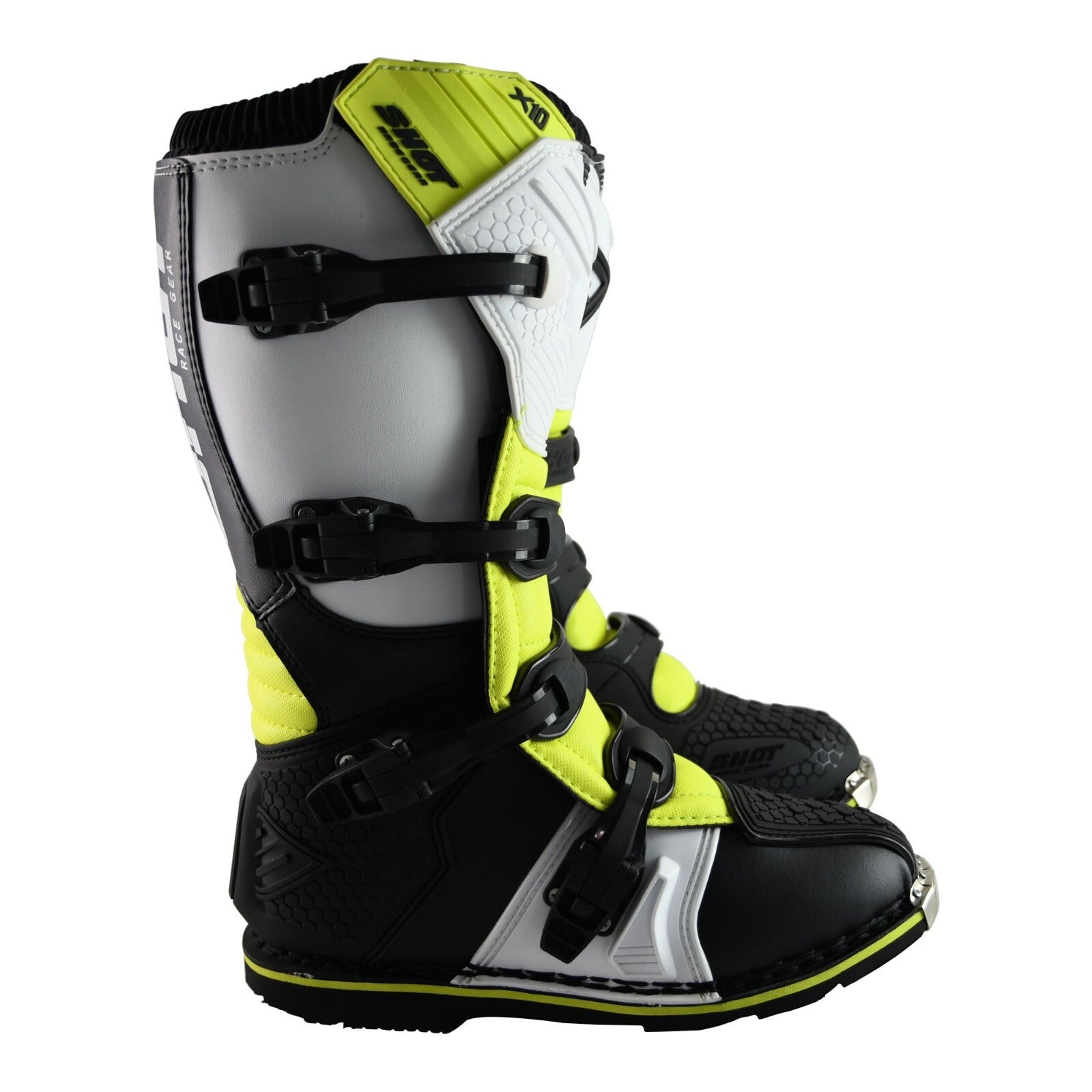 Shot X10 2.0 MX Motocross Boots Adult UK 11 - EU 46 - Black/White/Yellow