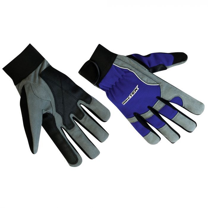 Biketek Full Finger Mechanic Gloves, Reinforced Palm - Blue