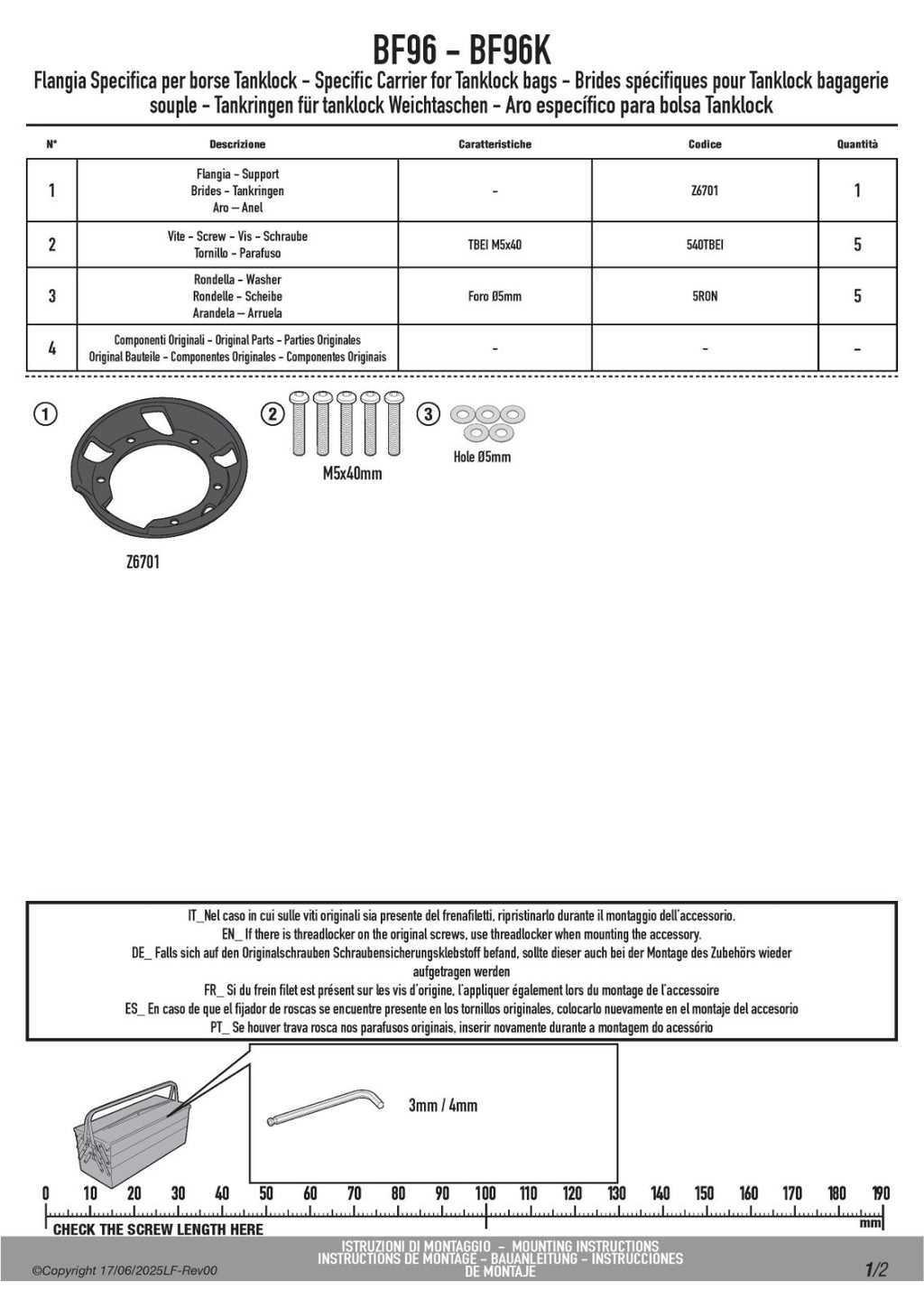 Givi BF96 Kappa BF96K Tanklock Tank Bag Flange Kit Yamaha Tracer 9 / 9 GT 2025 +