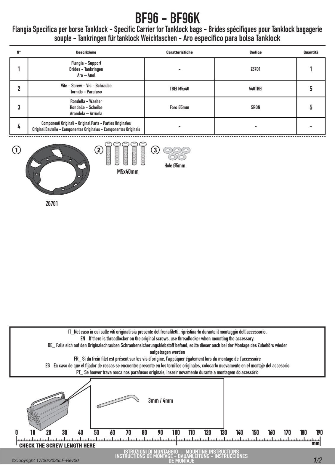 Givi BF96 Kappa BF96K Tanklock Tank Bag Flange Kit Yamaha Tracer 9 / 9 GT 2025 +