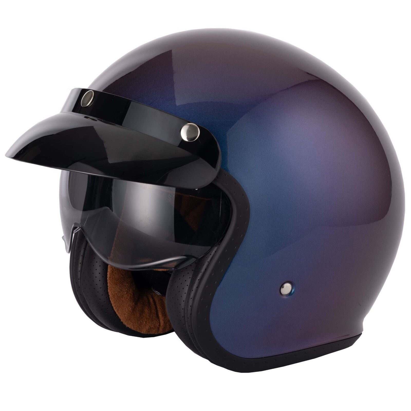 VCAN H589 Classic Retro Open Face Motorcycle Motorbike Helmet Gradient Purp Blue
