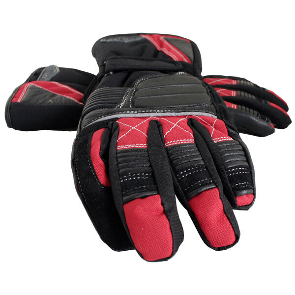Weise Grid Waterproof Leather Textile Mix Motorcycle Motorbike Glove - Black Red