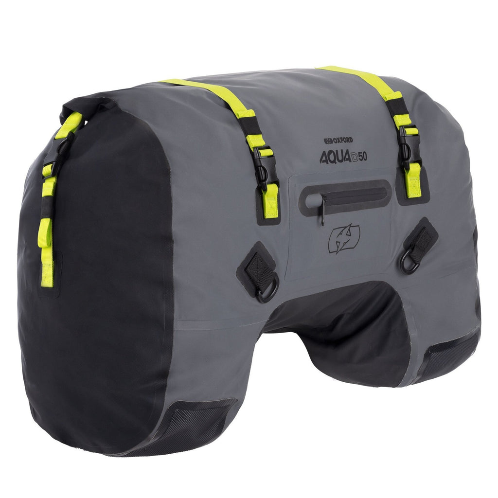 Oxford Aqua D-50 Waterproof Motorcycle Motorbike Saddle Duffel Bag Grey Fluo
