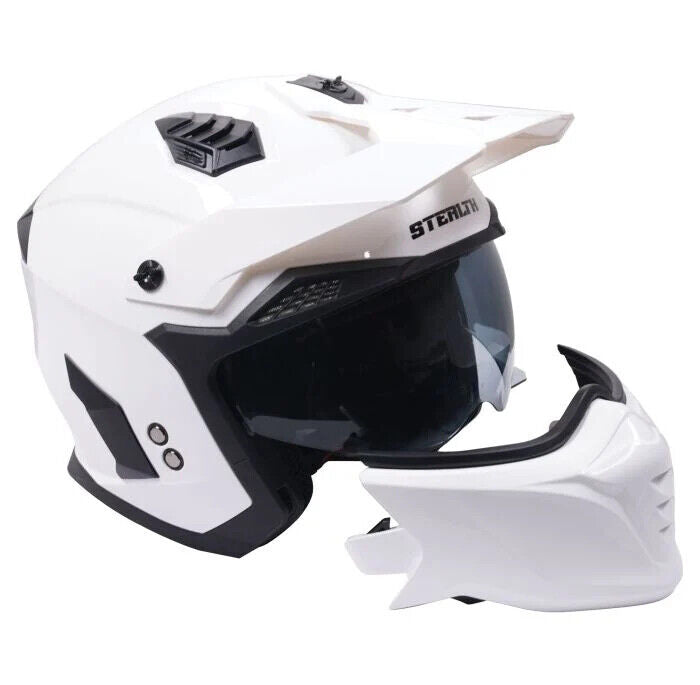 Stealth Fighter Convertible Motorcycle Bike Full & Open Face Helmet Gloss White