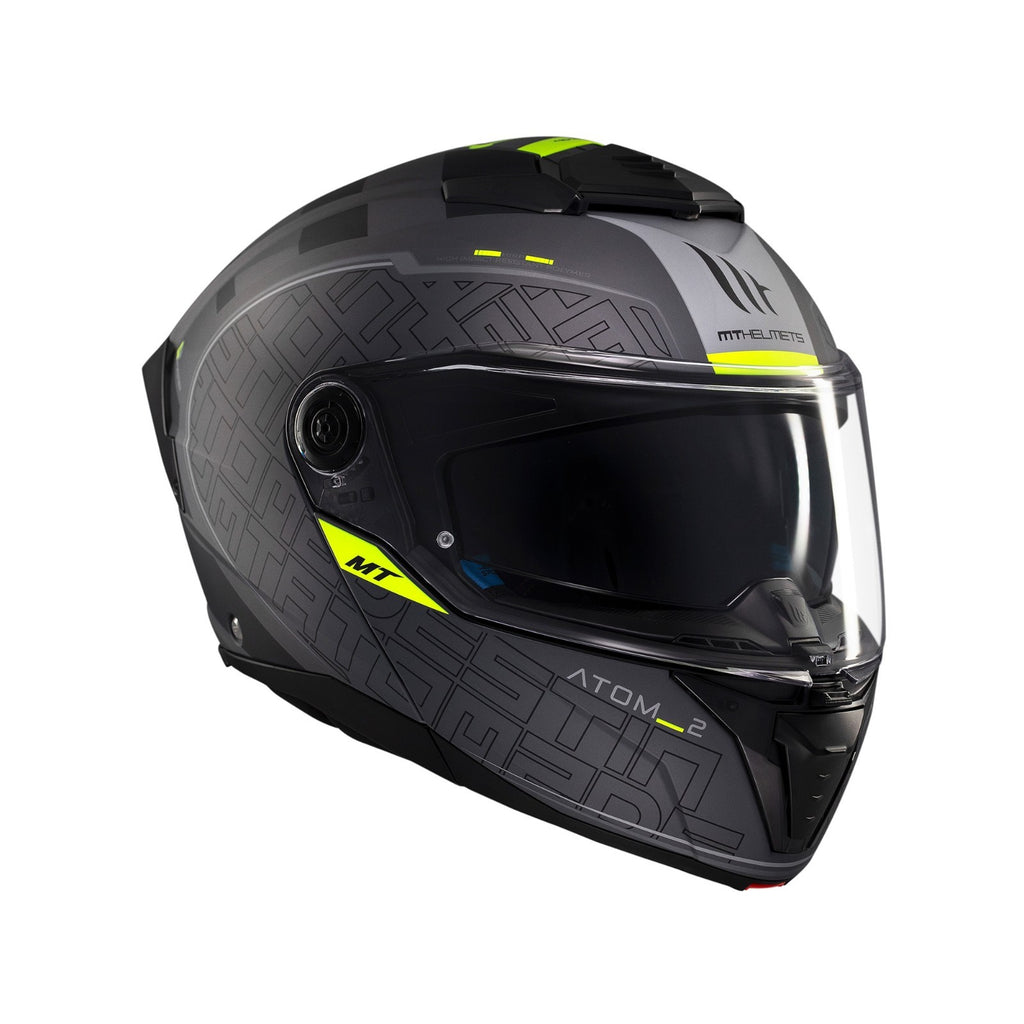 MT Helmets Atom 2 Destiny Matt Black Fluo Flip Motorcycle Motorbike Helmet