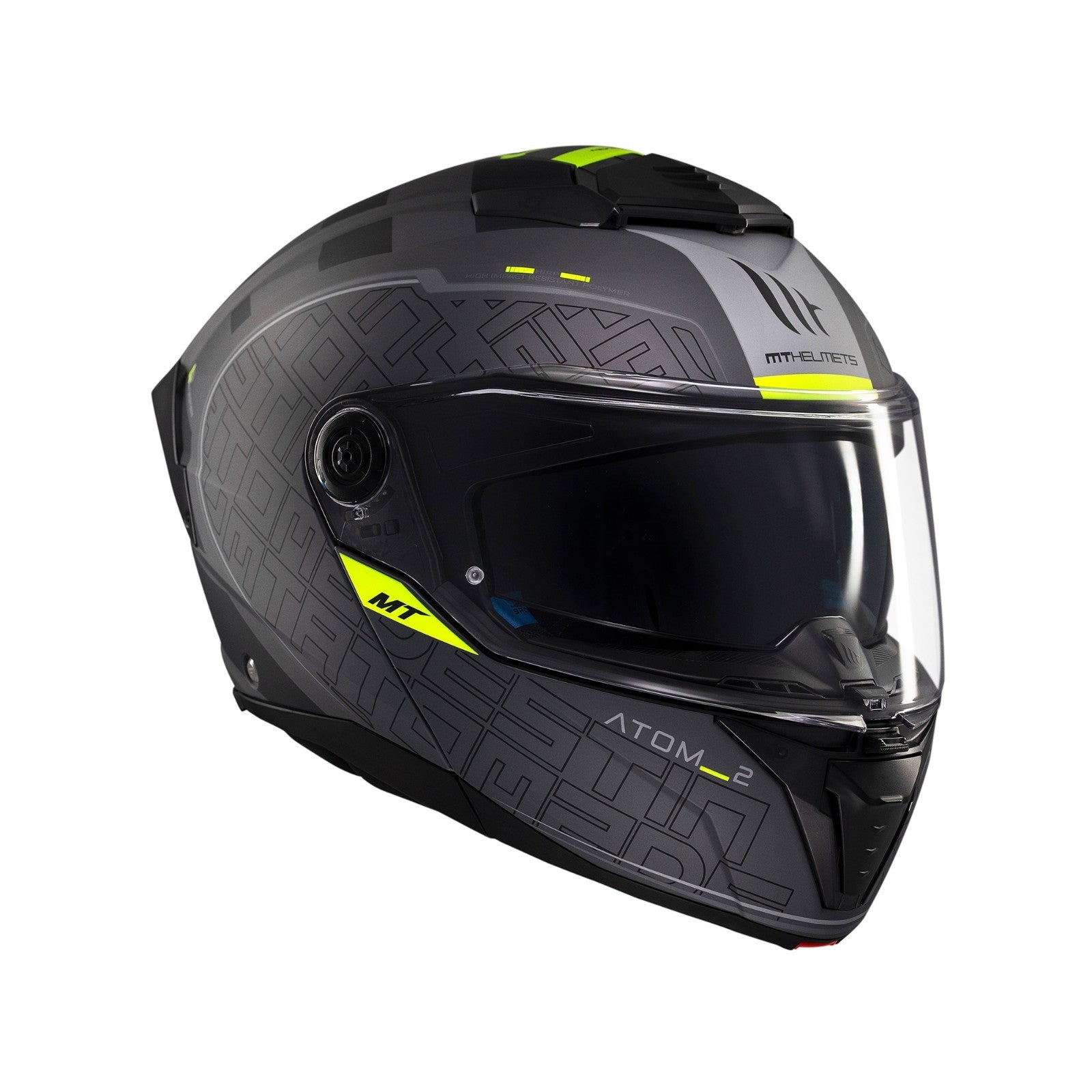 MT Helmets Atom 2 Destiny Matt Black Fluo Flip Motorcycle Motorbike Helmet