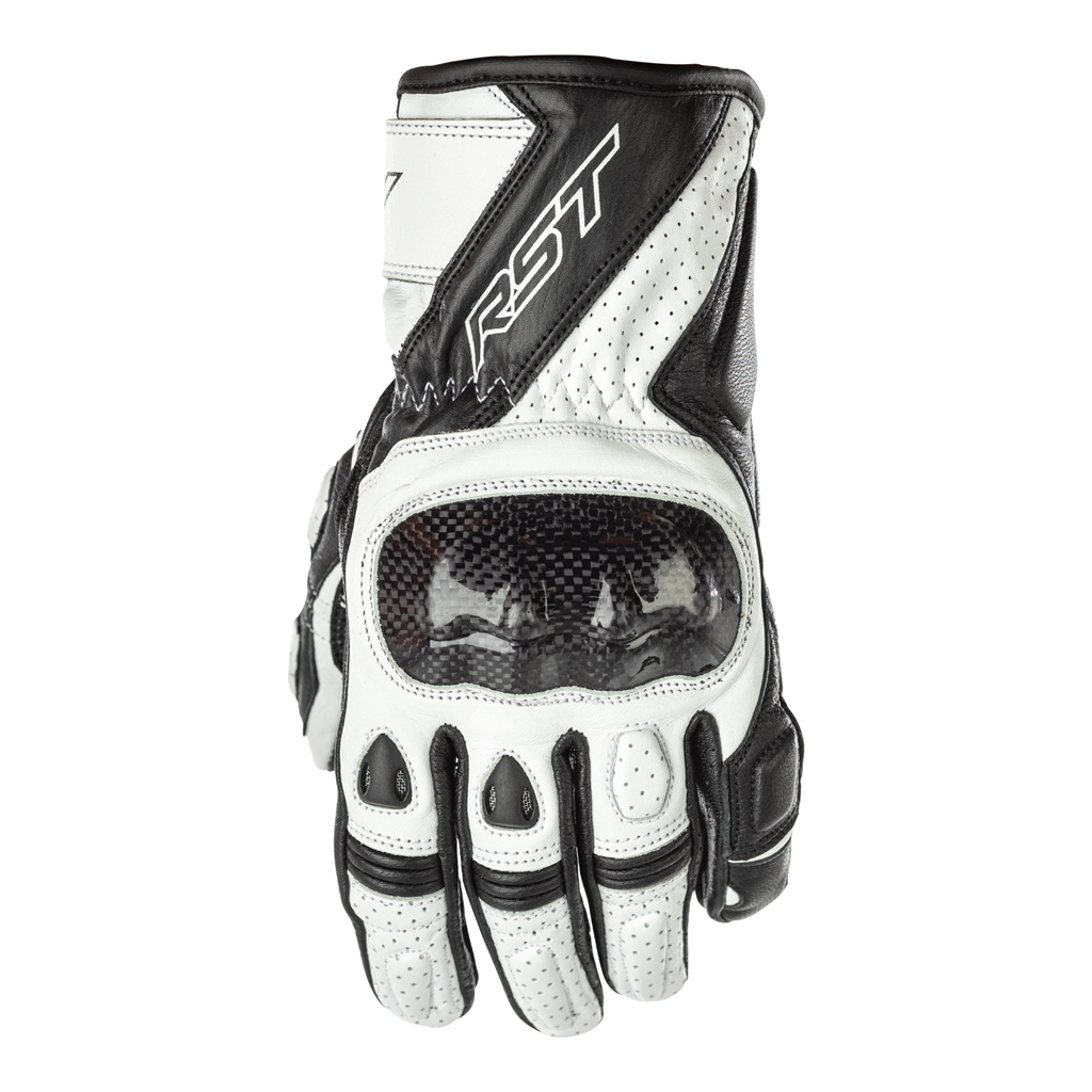 RST Stunt III CE Leather Mid Cuff Sports Motorcycle Motorbike Gloves Black White
