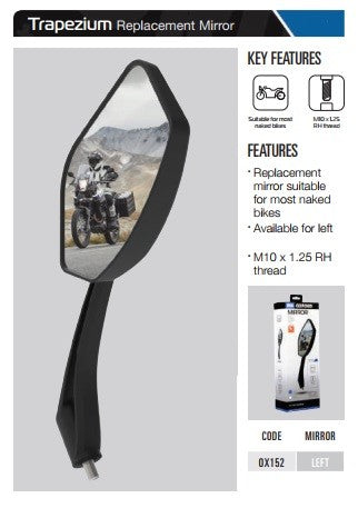 Oxford Motorcycle Replacement Mirror Trapezium - Left OX152
