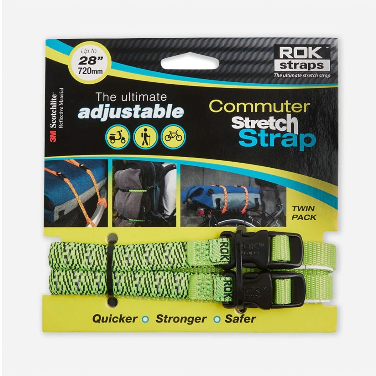 ROK Commuter Stretch Strap Adjustable  Luggage Strap 300mm - 720mm Twin Pack Yel