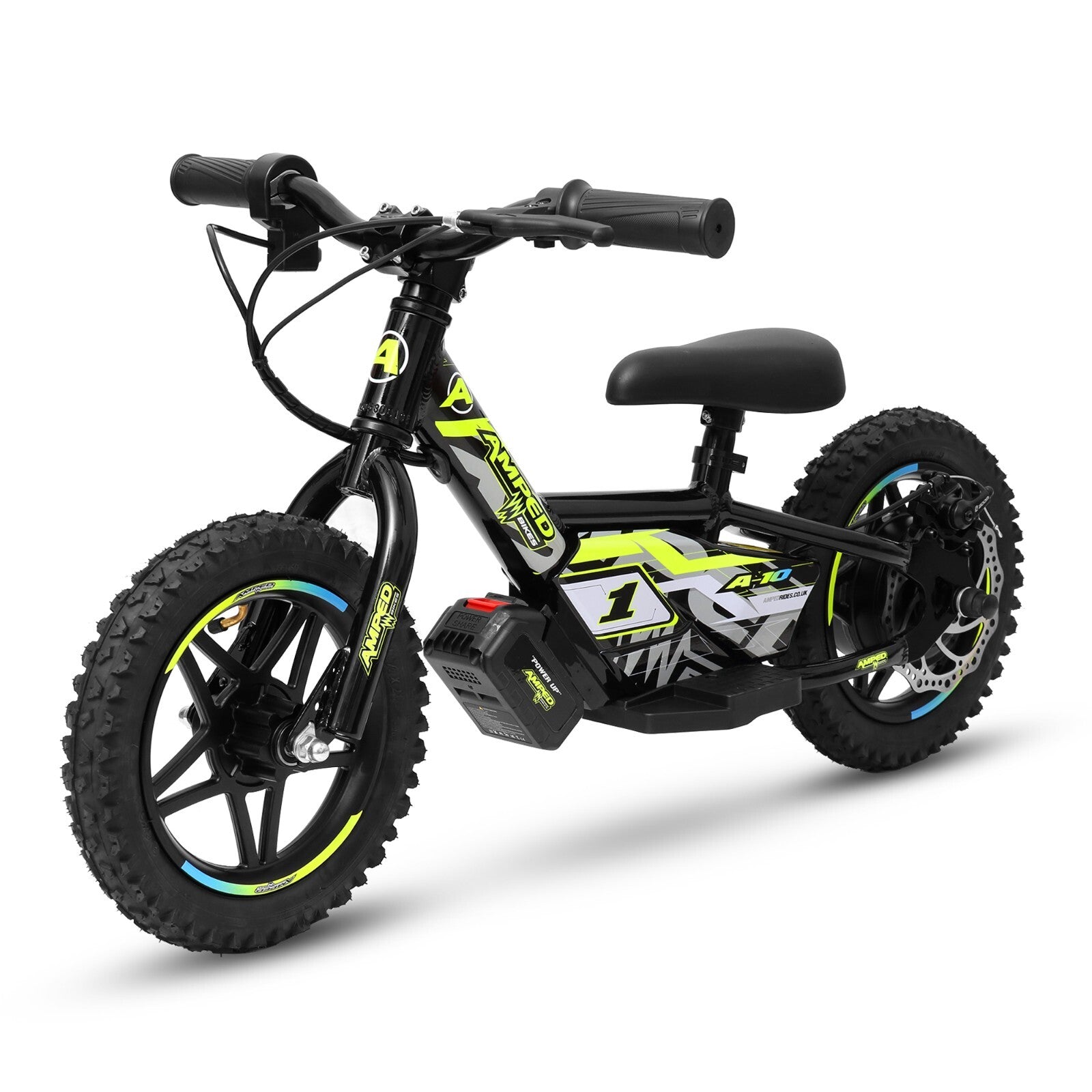 Amped A10 Black 150w 18v Electric Kids Age 3+ Balance Bike Black Yellow New 2025