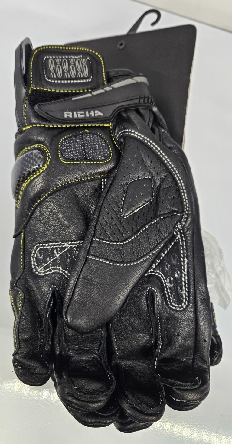 Richa Indy Summer Leather Short Motorcycle Motorbike Glove - Black XXL 2XL