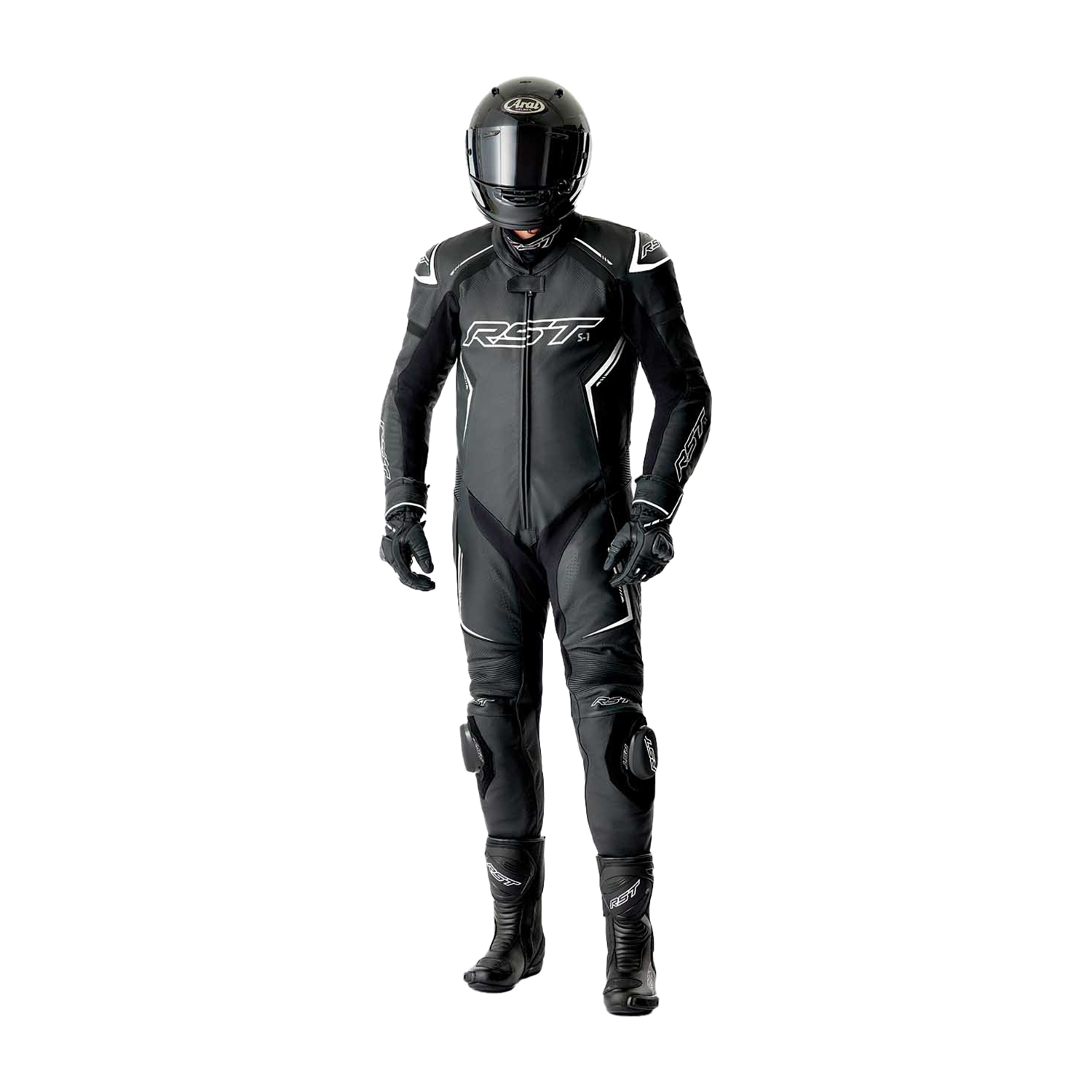 RST S1 D3O CE AAA Rated Leather Motorcycle Motorbike Race 1 Pc Suit Black White