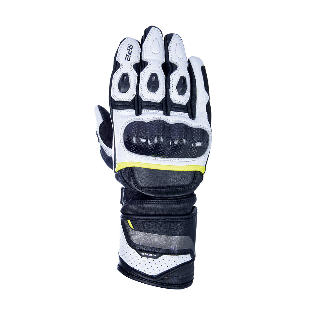 Oxford RP-2 Sports Leather Motorcycle Motorbike Gloves Tech Black White Fluo