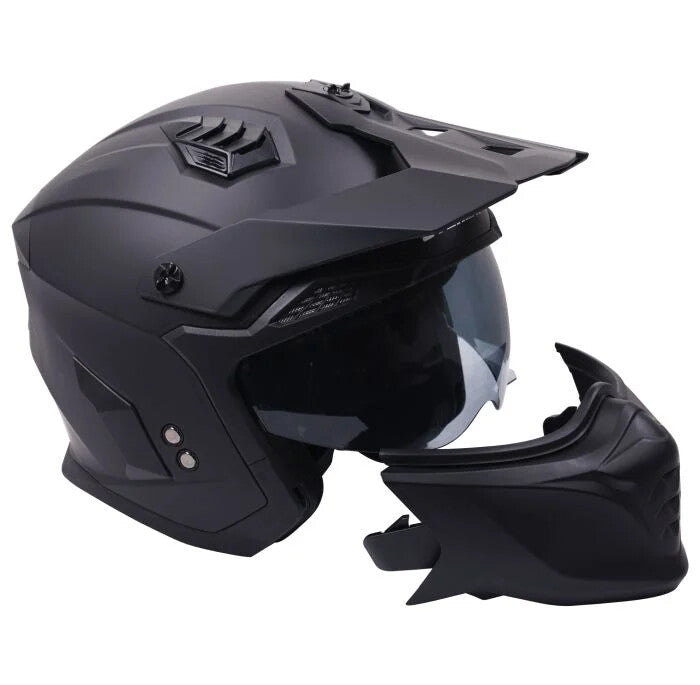 Stealth Fighter Convertible Motorcycle Bike Full & Open Face Helmet Matt Black