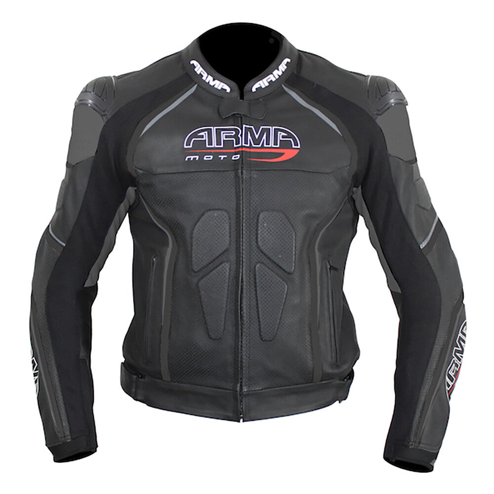 ARMR Moto Harada R Leather Motorcycle Motorbike Sports Jacket - Black