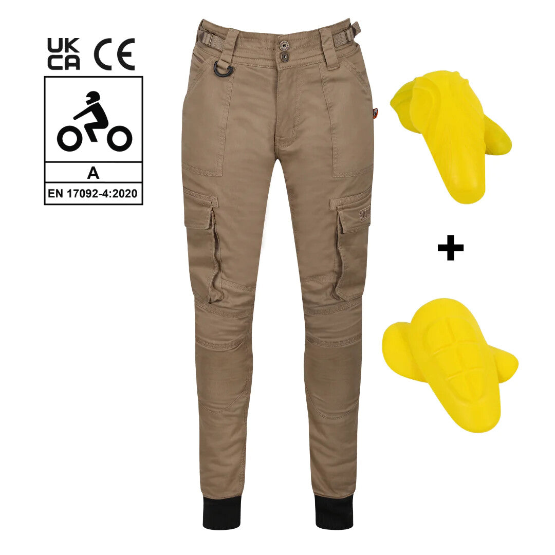 Moto Girl Lara Cargo Beige Ladies Motorcycle Motorbike Armoured Cargo Trousers