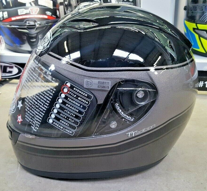 Premier Anniversary Style TT9 Full Face Motorcycle Motorbike Helmet Black Grey