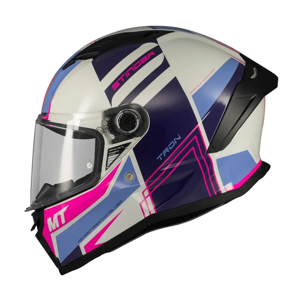 MT Stinger 2 Tron Full Face White ECE2206  Motorcycle Motorbike Helmet