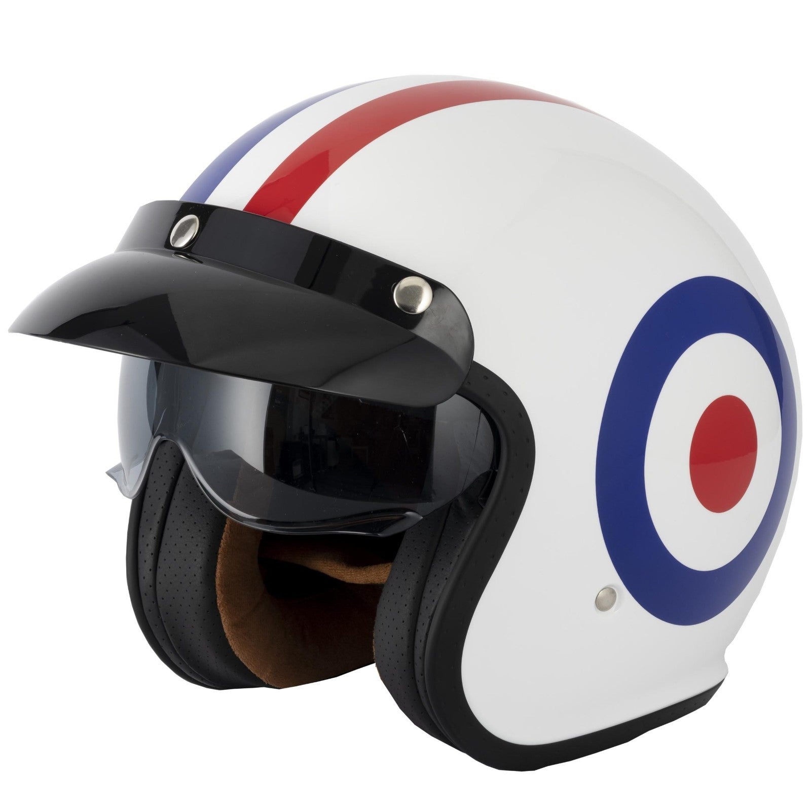 VCAN H589 Classic Retro RAF Roundel Open Face Motorcycle Motorbike Helmet White