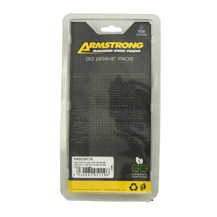 Armstrong GG Range Road Front Brake Pads - PAD230176 - FA186 - DB7315