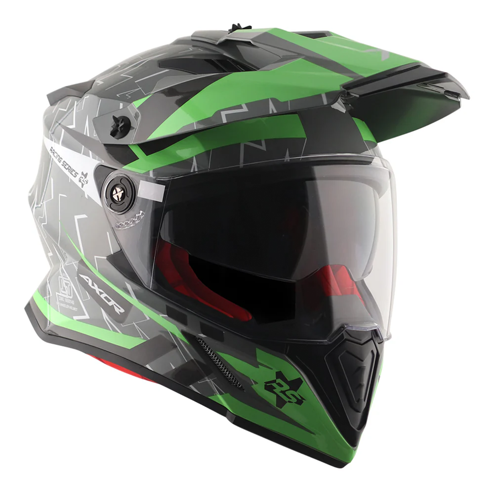 Axor X-Cross Adventure Dual Sport Helmet Grey/Green Free Smoke Visor & Pinlock