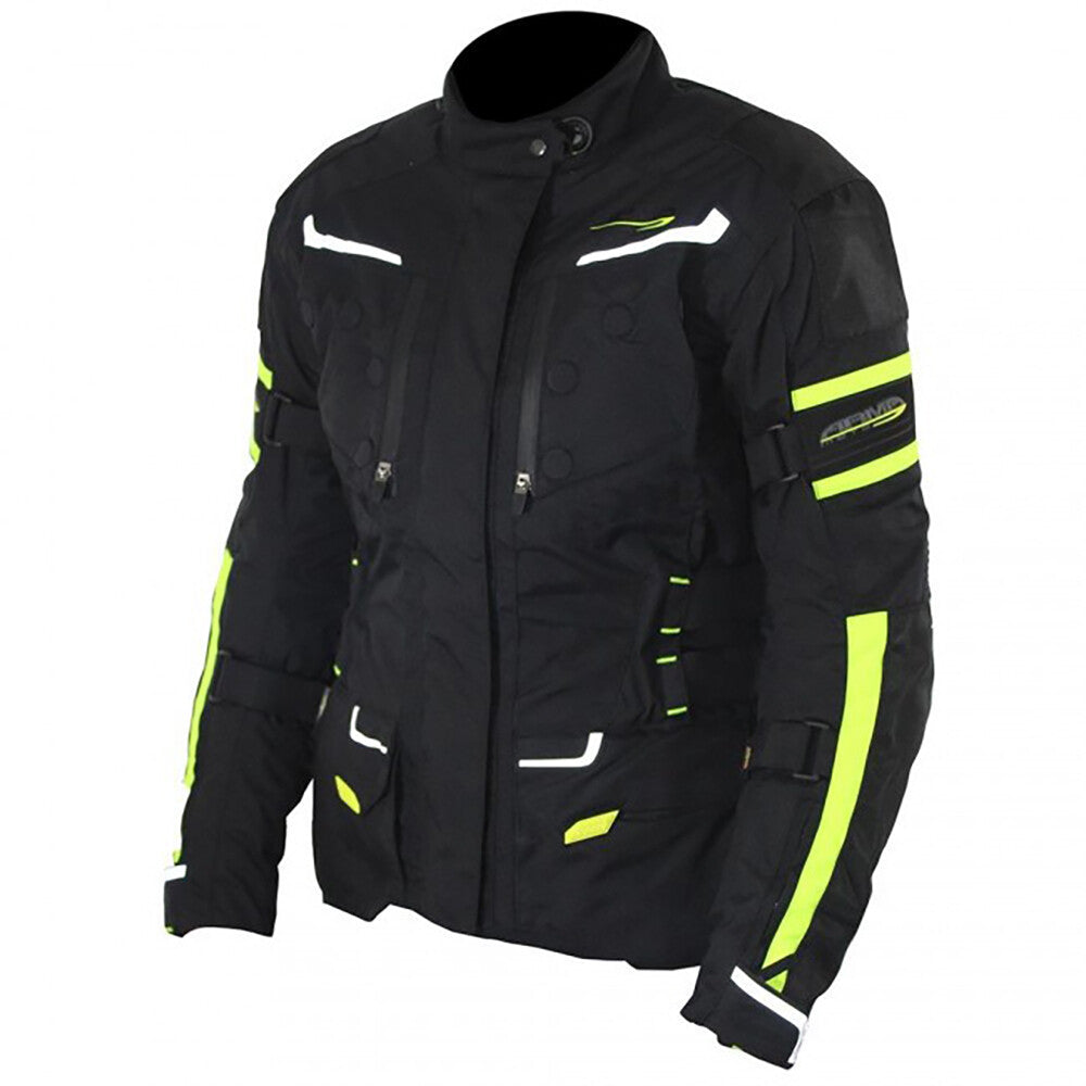 ARMR Kumaji 2 Ladies Waterproof Motorcycle Motorbike Adventure Jacket Black Fluo