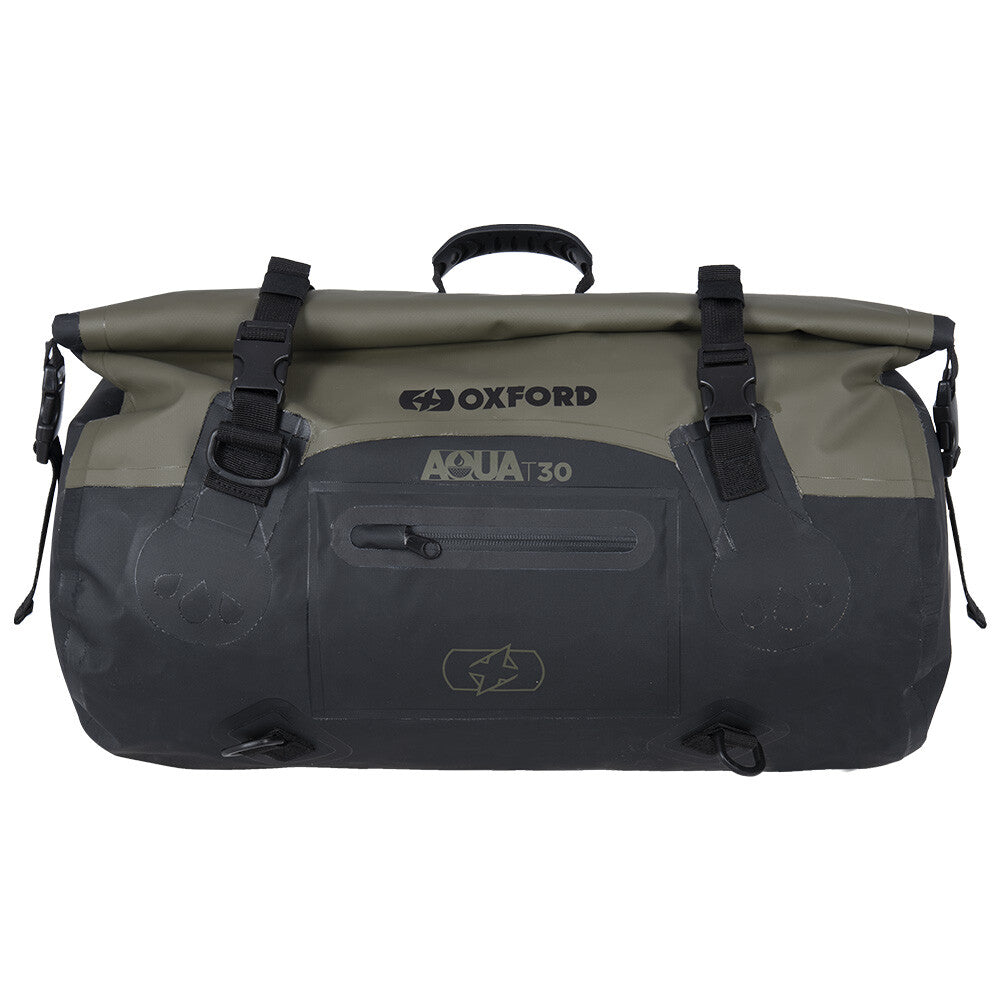 Oxford AQUA T-30 Waterproof Motorcycle Motorbike 30 Litre Roll Bag - Khaki Black