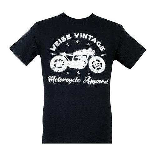Weise Vintage Motorcycle Style Casual Short Sleeve Tee T-Shirt - Black