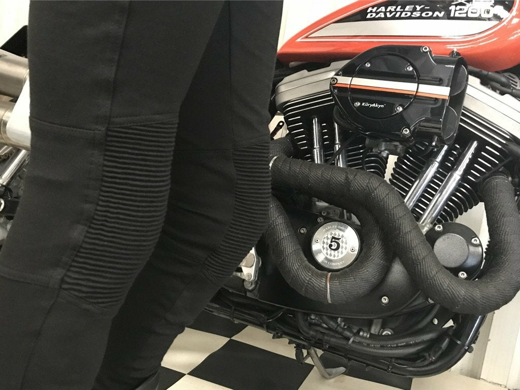 Moto Girl Ladies Aramid Lined Motorcycle Motorbike Ribbed Knee Leggings - Black