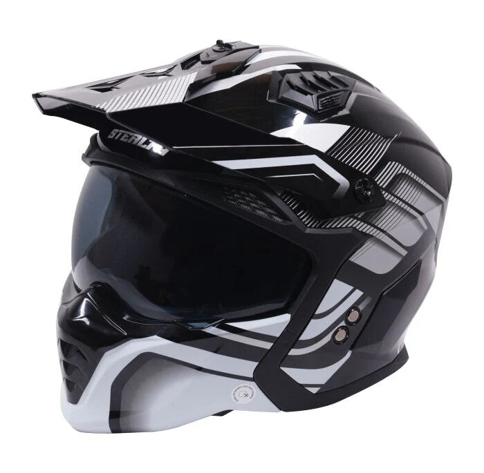 Stealth Fighter Convertible Motorcycle Bike Full & Open Face Helmet Black White