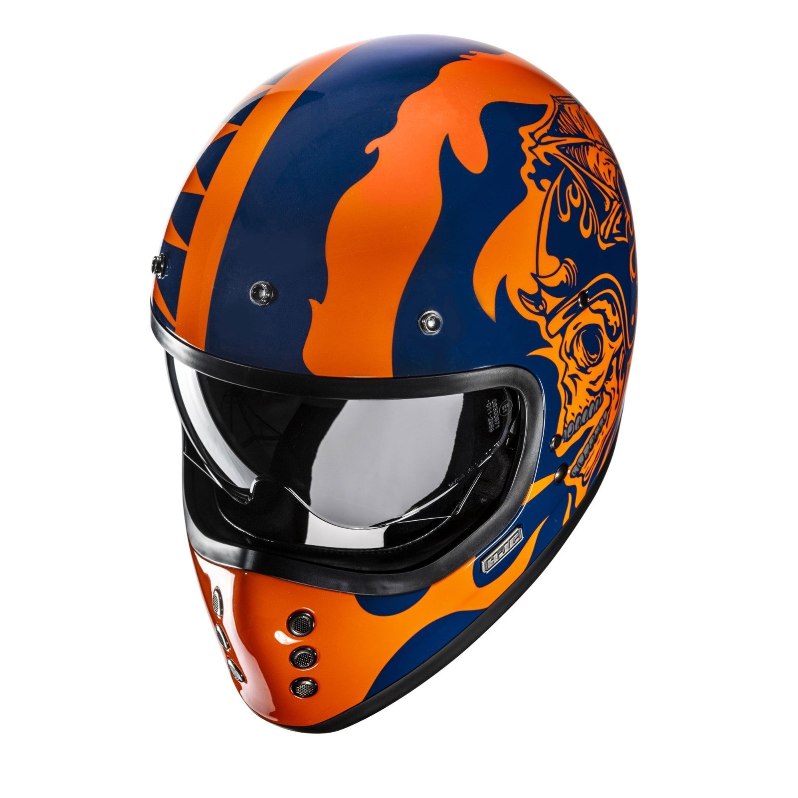 HJC V60 Flame Orange Blue Classic ECE2206 Open Face Motorcycle Motorbike Helmet