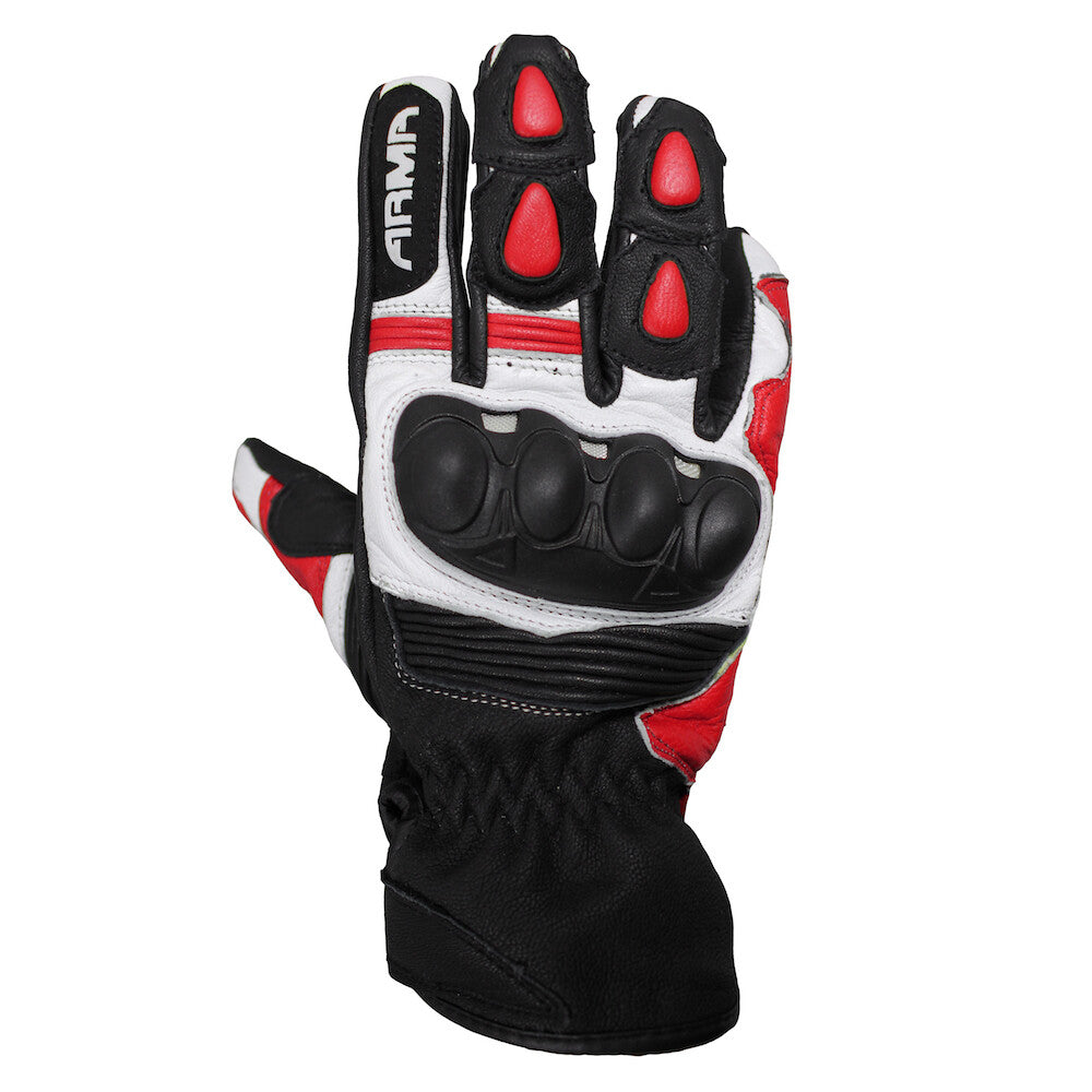 ARMR Eyoshi SHL840 Summer Leather Motorcycle Motorbike Gloves - Black & Red