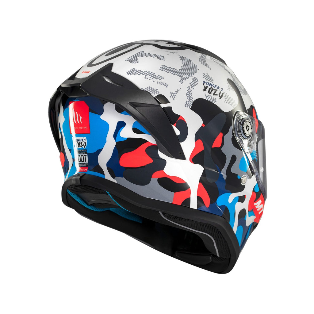 MT Stinger 2 Yozu Full Face White Red Blue ECE2206  Motorcycle Motorbike Helmet