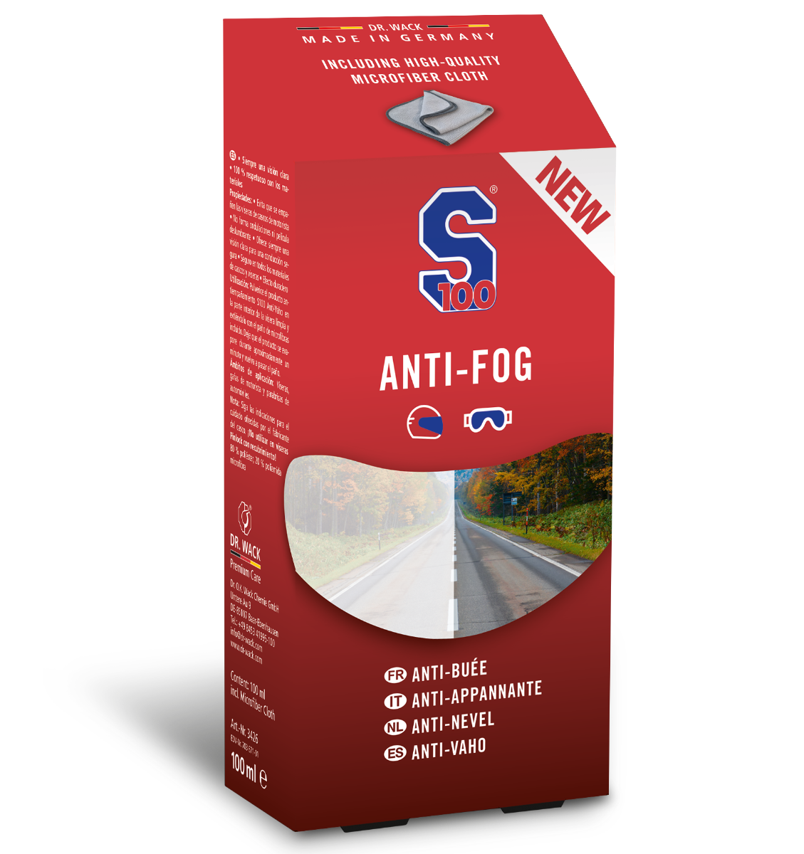 Dr Wack S100 Anti Fog Motorcycle Motorbike Helmet Prevents Fog 100ml + Cloth