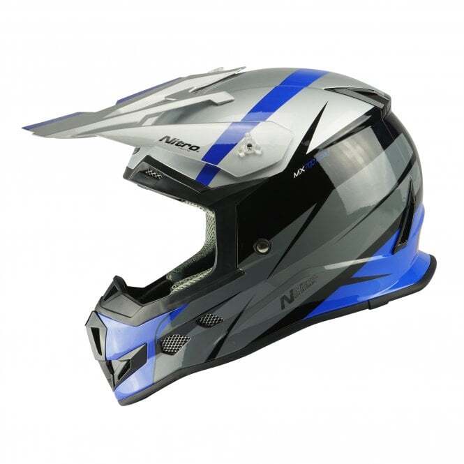 Nitro MX700 Recoil MX Off Road Motocross Motorbike Helmet Silver Black Blue