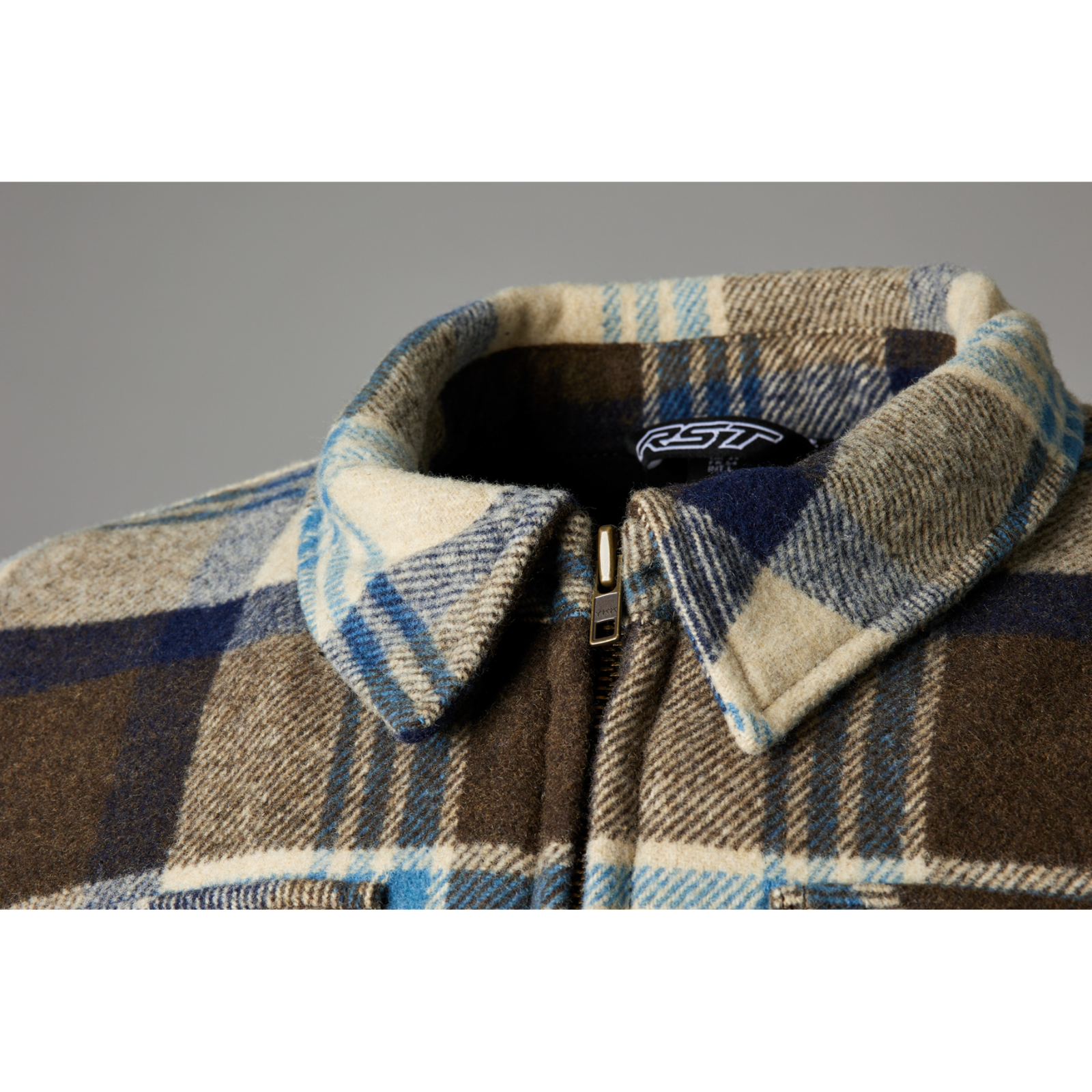 RST Brushed Wool CE Armoured Motorcycle Motorbike Riding Shirt Brown Blue Check