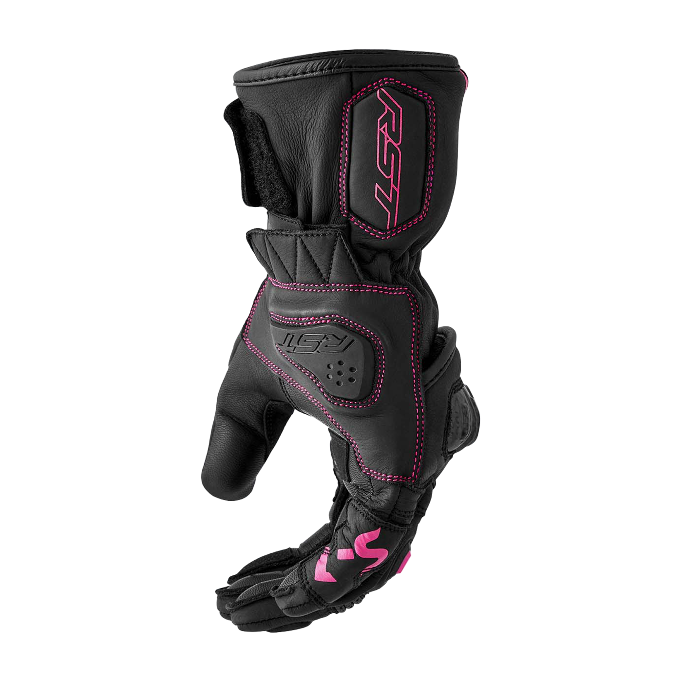 RST S-1 CE Ladies Leather Sports Motorcycle Motorbike Gloves - Black Pink