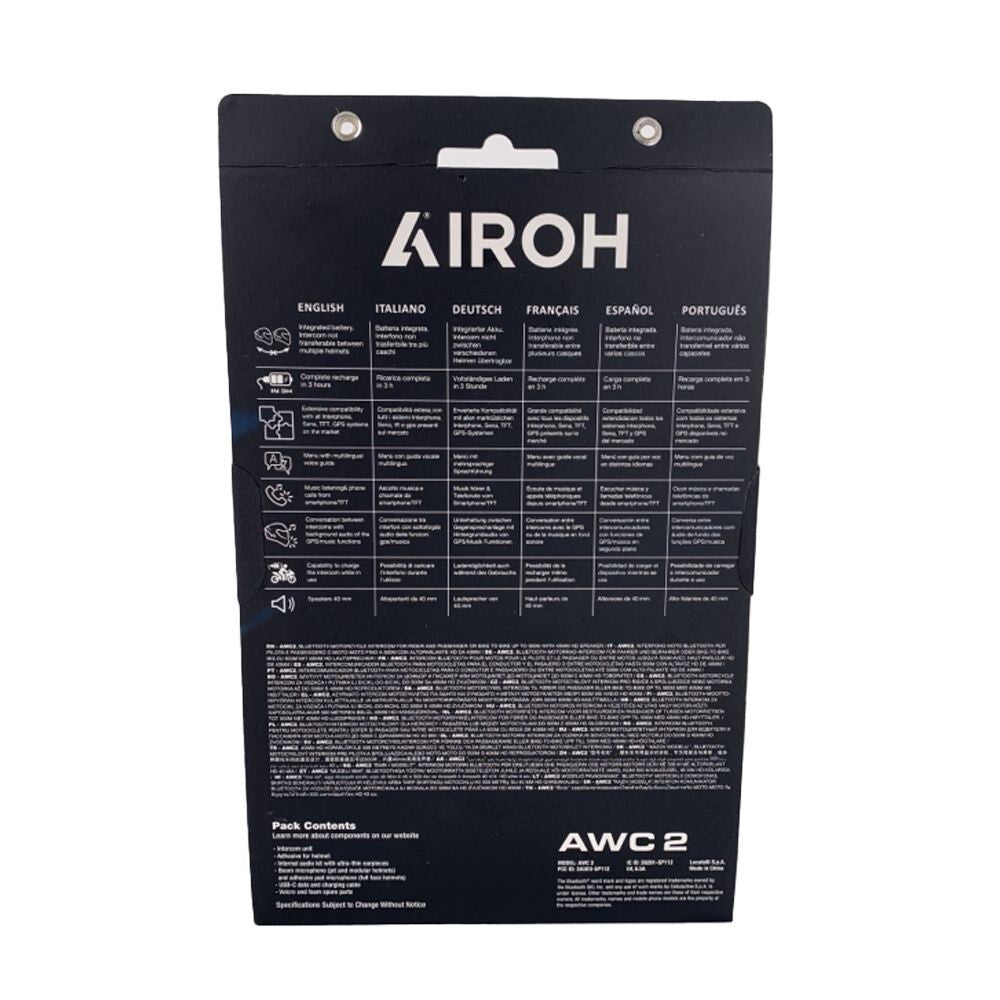 Airoh AWC2 Helmet Motorcycle Motorbike Intercom Communication System