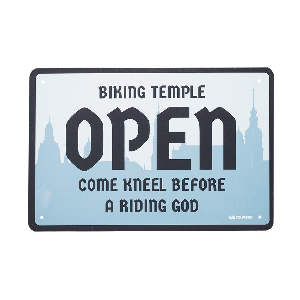 Oxford Garage Metal Motorcycle Motorbike Sign - BIKING TEMPLE OPEN