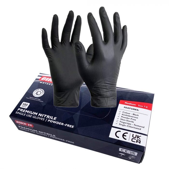 Bike It Disposable Black Nitrile Workshop Powder Free Mechanics Gloves 100 Pairs