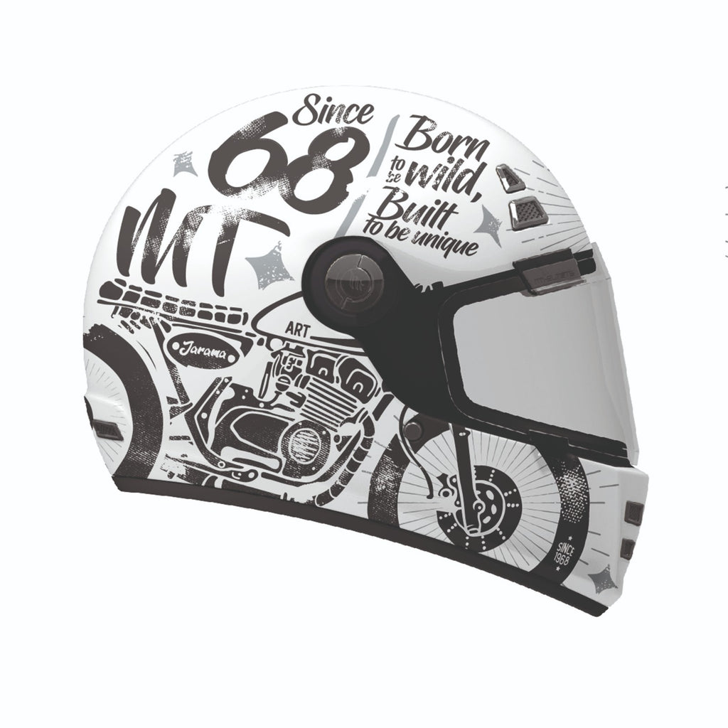 MT Jarama SV Art Gloss White Black Classic Style Motorcycle Motorbike Helmet