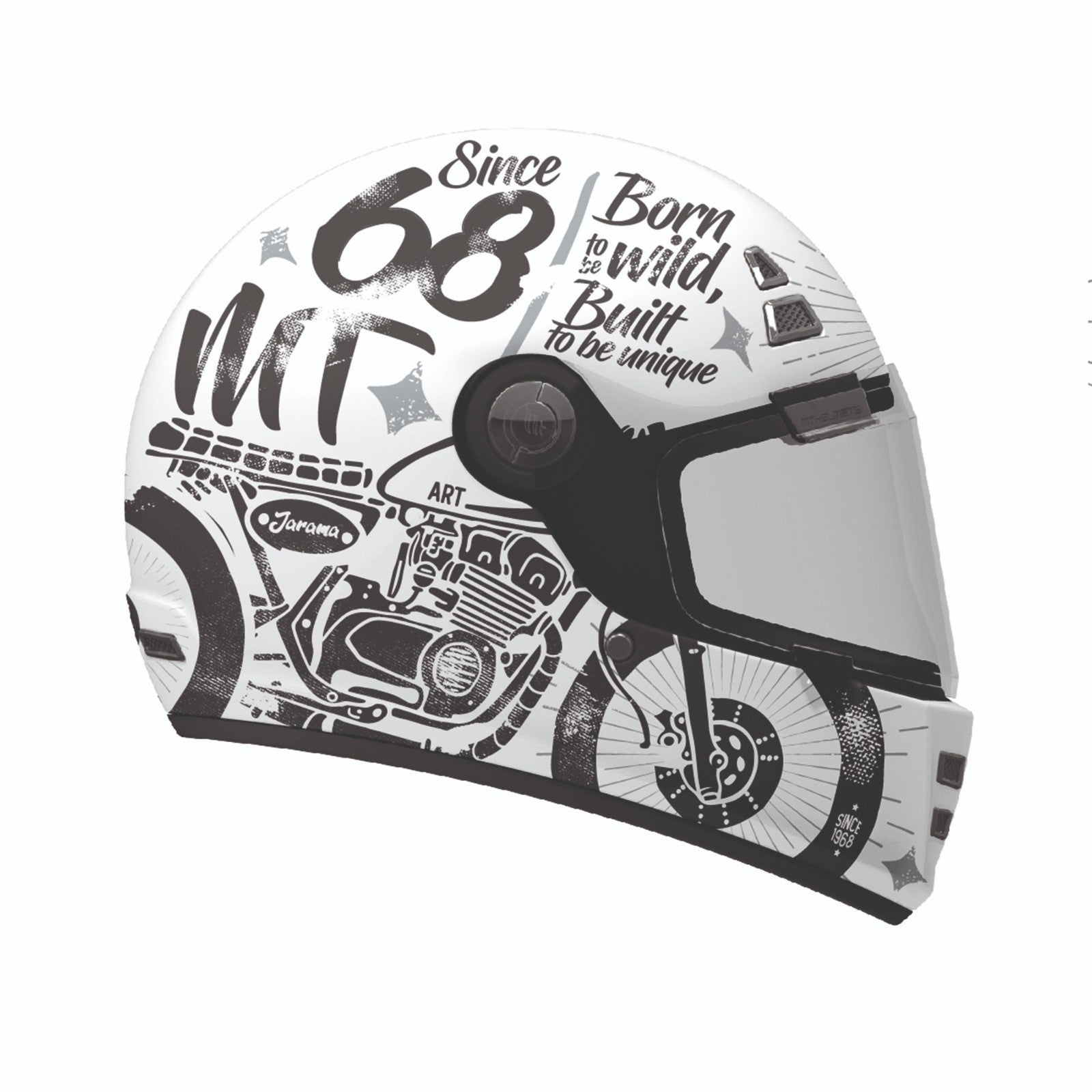 MT Jarama SV Art Gloss White Black Classic Style Motorcycle Motorbike Helmet