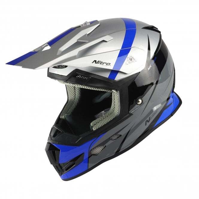 Nitro MX700 Recoil MX Off Road Motocross Motorbike Helmet Silver Black Blue