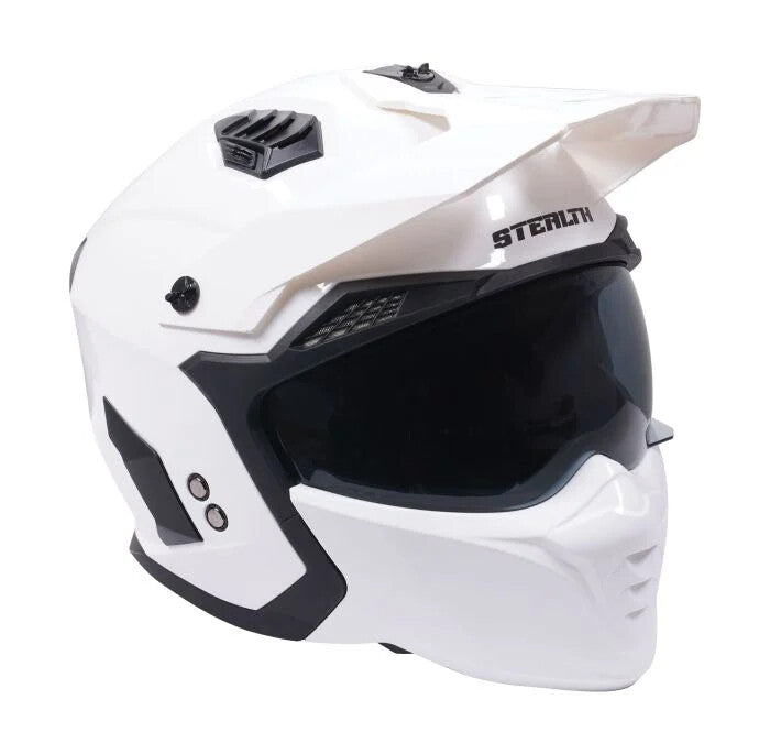 Stealth Fighter Convertible Motorcycle Bike Full & Open Face Helmet Gloss White